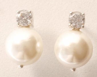 Pearl Drop Diamond Stud Earrings, 14k Solid Gold, Natural Diamonds, Everyday Earrings, Bridesmaid Jewelry, Women&#39;s Day Gift