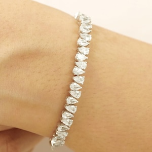 Bracciale tennis a forma di pera con diamanti, oro massiccio 14 carati, diamanti naturali, bracciale Eternity Line, gioielli da sposa, bracciale statement impilabile