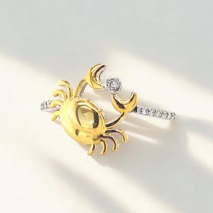 Zodiac Crab Diamond Ring, 14k Solid Gold, Natural Diamonds, Cancerian Sign, Minimalist Everyday Jewelry, Ready To Ship