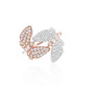 Butterfly Diamond Ring In 14K Solid Gold, Dual Color Ring With Natural Diamonds, Gift for Women image 3