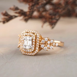 Halo Diamond Ring In 14k Solid Gold, Illusion Setting With Natural Diamonds, Gift for Women image 2
