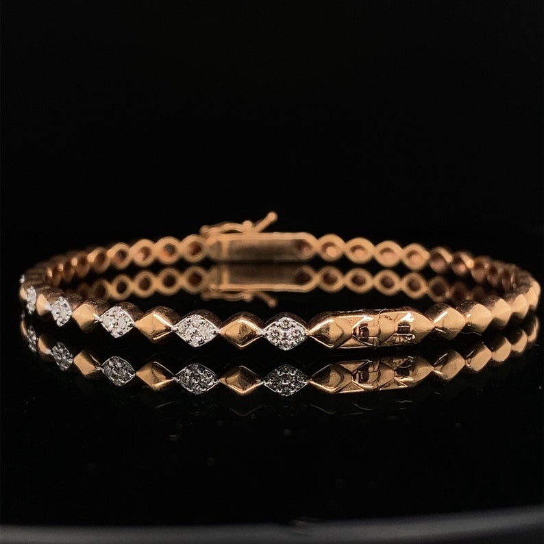 Bubble Drop design bangle bracelet, 14k Solid Gold, Natural Diamonds, Gift for her image 2