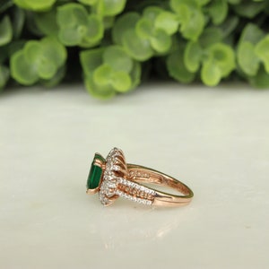 Emerald Diamond Ring In 14k Solid Gold, Birthstone Ring With Natural Diamonds, Gift for Women image 4