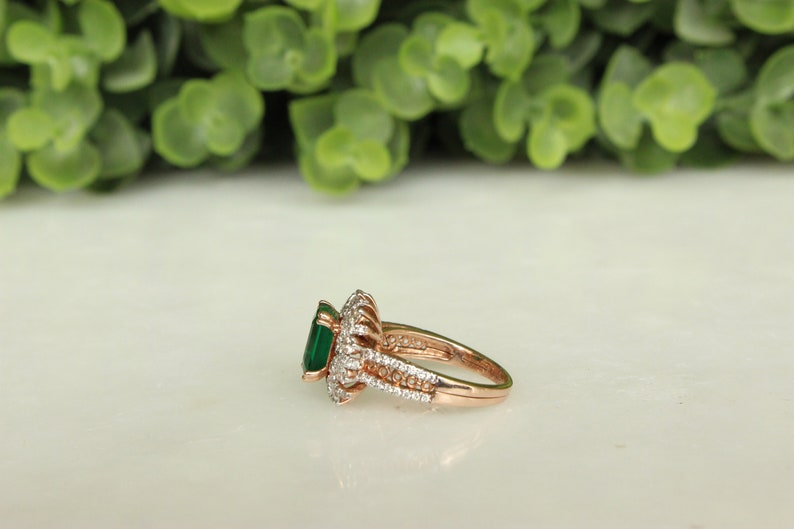 Emerald Diamond Ring In 14k Solid Gold, Birthstone Ring With Natural Diamonds, Gift for Women image 4