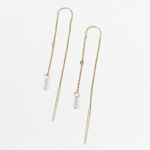 Lock And Key Thread Diamond Earrings, Dangle Diamond Earrings, 14k Solid Gold, Natural Diamonds, , Minimalist Earrings Gift For Her