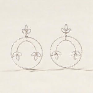 Pendientes colgantes de diamantes en oro macizo de 14 k, pendientes de círculos concéntricos con diamantes naturales, listos para enviar, regalo del Día de la Mujer