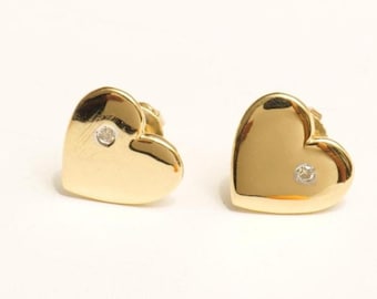 Pendientes infantiles de botón con forma de corazón y diamantes naturales, joyería infantil de oro macizo de 14k con diseño de amor, certificados por HRD, impuestos pagados, listos para enviar.