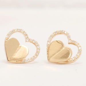 Kids Double Heart Natural Diamonds Stud Earrings: 14k Solid Gold Halo Jewellery,  Certified Jewelry, Duty Paid, Ready To Ship