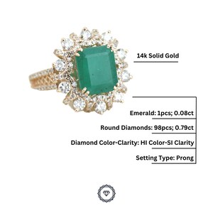 Emerald Diamond Ring In 14k Solid Gold, Birthstone Ring With Natural Diamonds, Gift for Women image 6