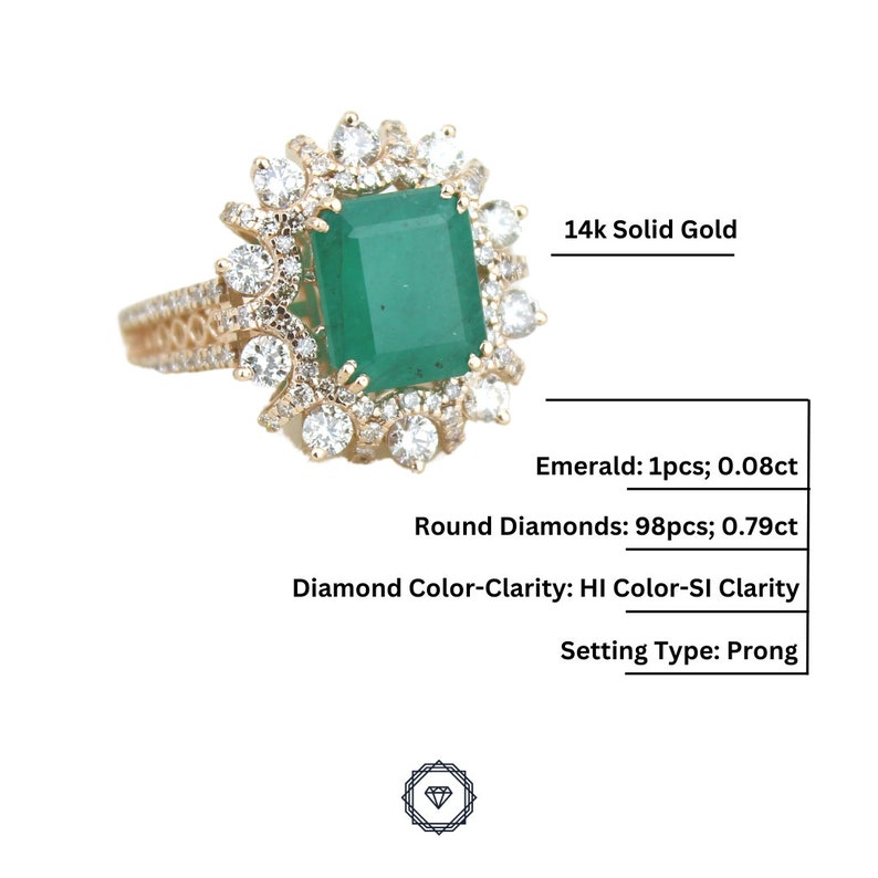 Emerald Diamond Ring In 14k Solid Gold, Birthstone Ring With Natural Diamonds, Gift for Women image 6
