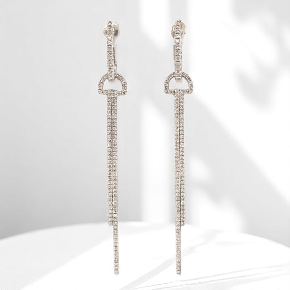 Linear Drop Earrings, 14k Solid Gold, Natural Diamonds, Long