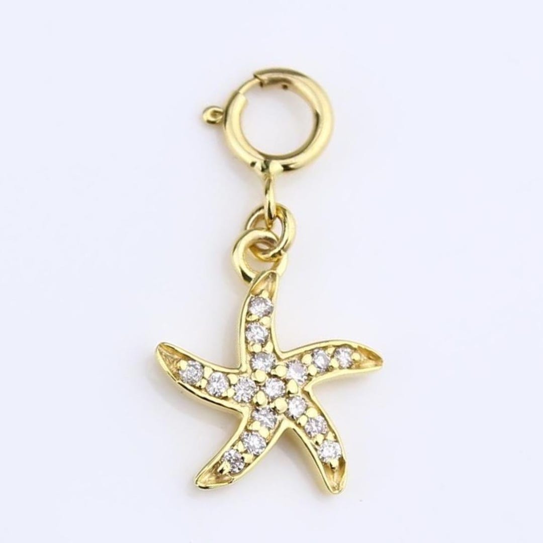 14k Solid Gold Starfish Diamond Pendant Necklace - Natural Diamond