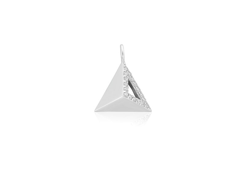 Triangle Diamond Charm Pendant, 14k Solid Gold, Natural Diamonds, Gift for her image 2