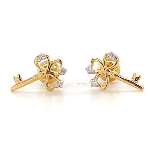Kids Key Diamond Stud Earrings, 14k Solid Gold, Natural Diamonds, Kids Jewelry, Gift for toddlers/girls/kids, Ready To Ship