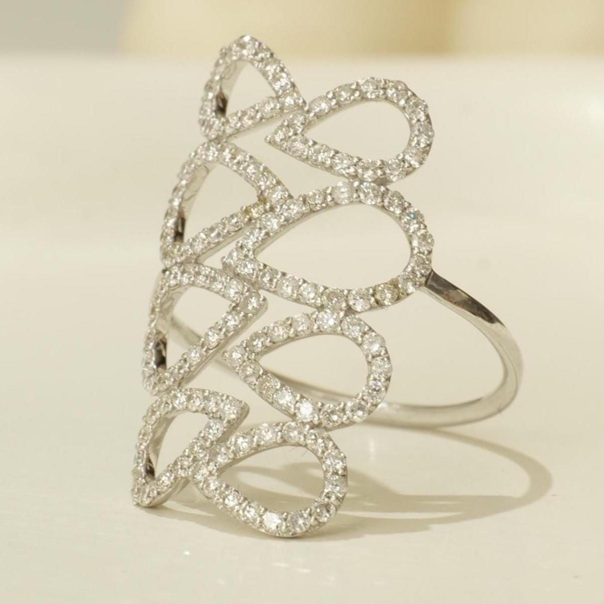 Diamond Cascade Ring Pear Loop Cascade Diamond Ring, 14k Solid Gold Ring, Cocktail Diamond ...