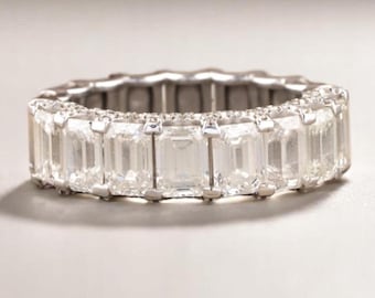 Emerald Cut Diamond Eternity Band, 14k Solid Gold, Natural Diamonds, Half Eternity Promise Ring, Wedding Band, Stackable Ring, Gift For Her
