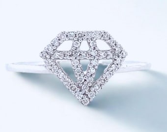 Anillo de diamantes, oro macizo de 14 k, diamantes naturales, joyería apilable para uso diario, anillo geométrico minimalista, listo para enviar.