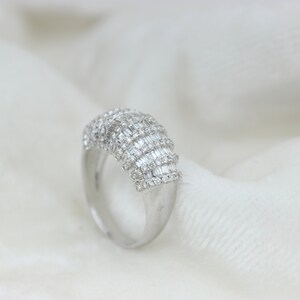 Dome Broad Band Ring, Baguette and Round Natural Diamonds, 14k Solid Gold