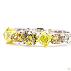 Fancy Color Natural Diamond Multi Shape Band Ring: 14k Solid Gold Stackable Jewelry, IGI Certified, Duty Paid, Ready To Ship