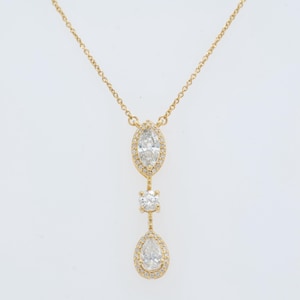 Three Stone Halo Diamond Necklace, 14k Solid Gold, Fancy Natural Diamonds, Layering Bridal Jewelry, Statement Necklace, Certified Jewelry