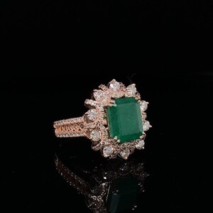 Emerald Diamond Ring In 14k Solid Gold, Birthstone Ring With Natural Diamonds, Gift for Women image 3