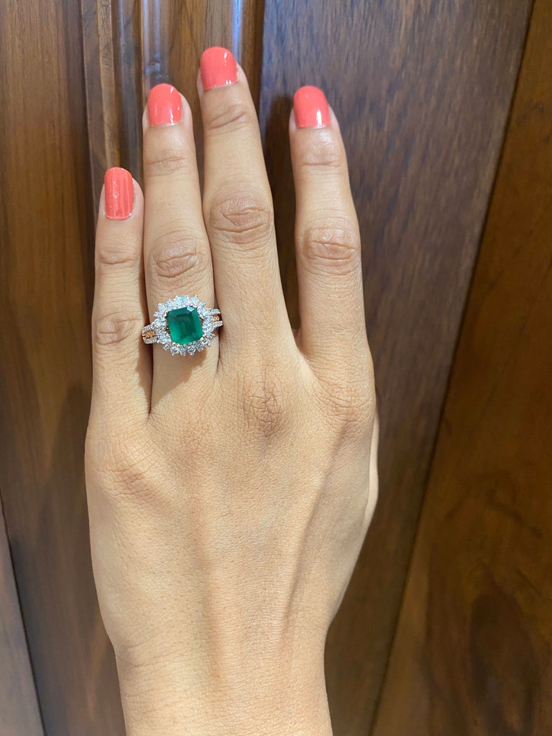 Emerald Diamond Ring In 14k Solid Gold, Birthstone Ring With Natural Diamonds, Gift for Women image 5
