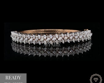 Floral Diamond Bracelet In 14k Solid Gold, Cluster Half Eternity Bracelet With Marquise Natural Diamonds, Gift for Women