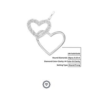 Double Hearts Gold Charm Pendant, Natural Diamonds, 14k Solid Gold, Gift for her, Dainty Charms image 6