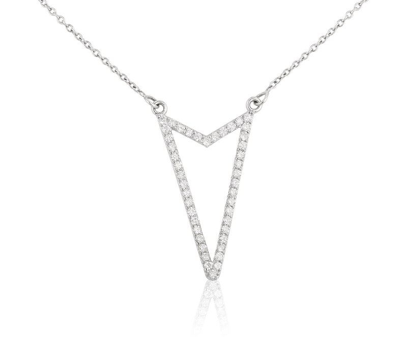 Driehoek diamanten halsketting, 14k Solid Gold Diamond Arrow ketting, natuurlijke diamanten, gelaagdheid solide, cadeau voor haar afbeelding 2