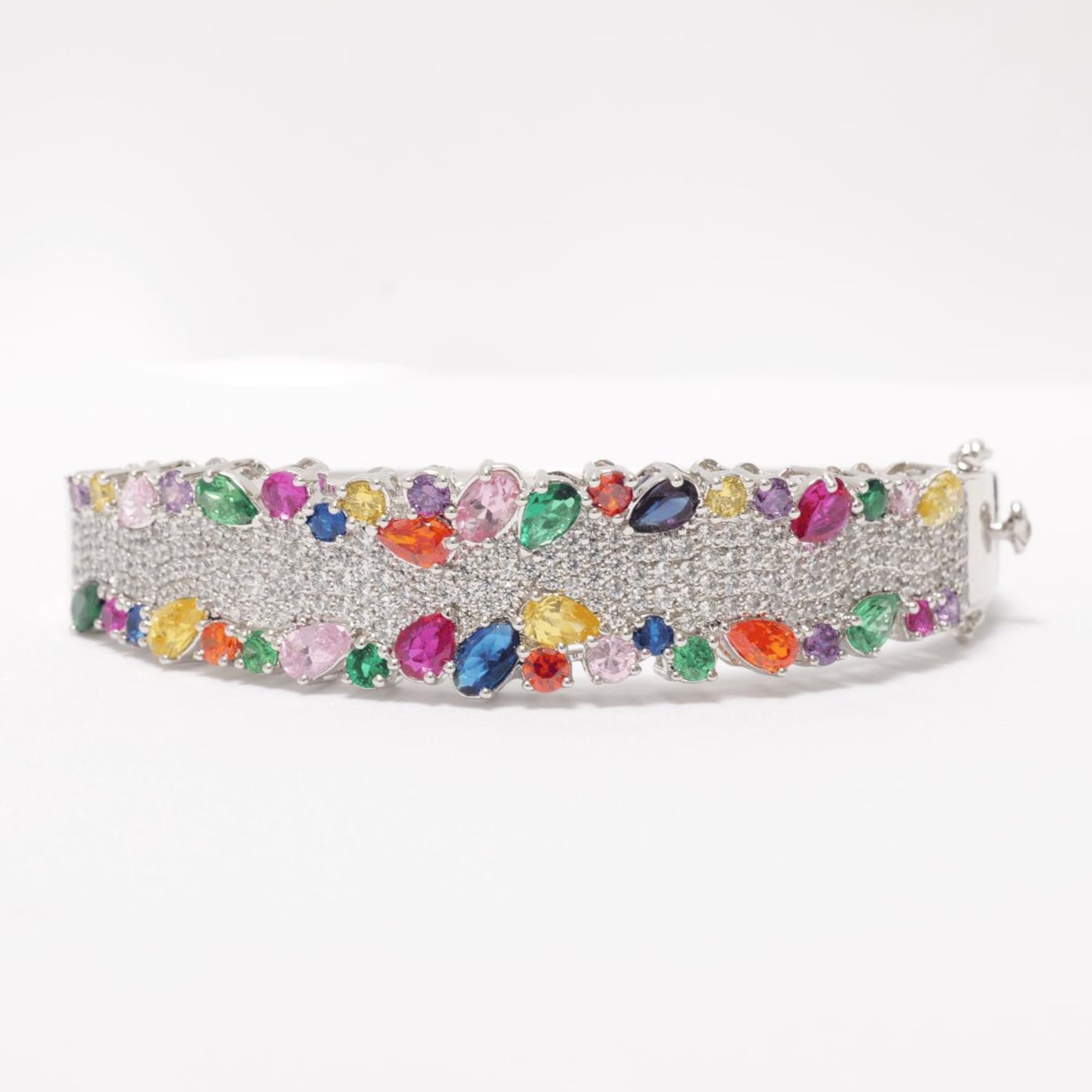 Rainbow Gemstone Diamond Bracelet 14k Solid Gold