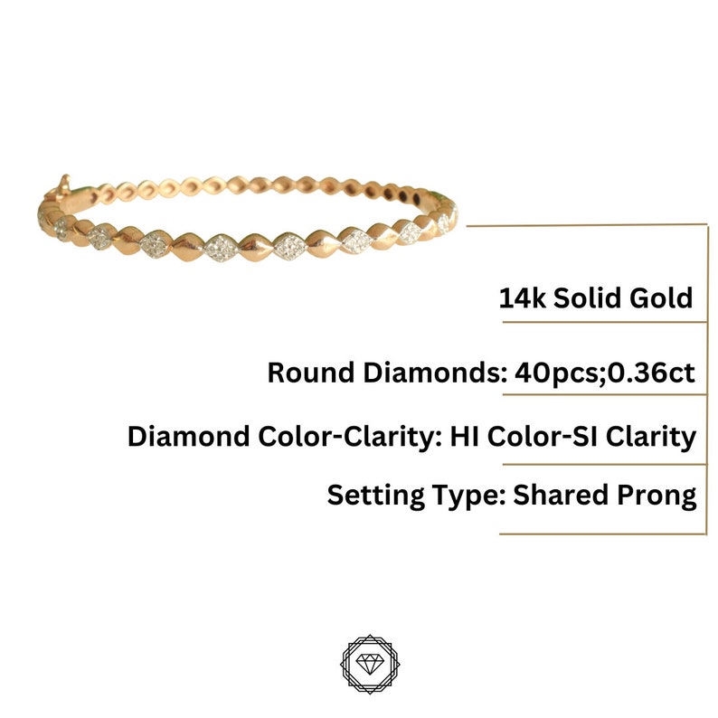 Bubble Drop design bangle bracelet, 14k Solid Gold, Natural Diamonds, Gift for her image 7