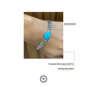 Turquoise Men's Bracelet, Miami Cuban Bracelet, Gemstone Bracelet, 14k Solid Gold, Chain & Link Bracelet, Men's Jewelry image 5