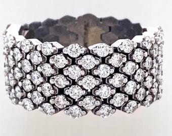 Ring med honungskakadiamant, 14 karat massivt guld, naturliga diamanter, flexibel bred halvalliansring, uttalandering, cocktailring, present till henne