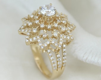 Flower Diamond Ring, 14k Solid Gold, Natural Diamonds, Engagement Ring, Gift for her