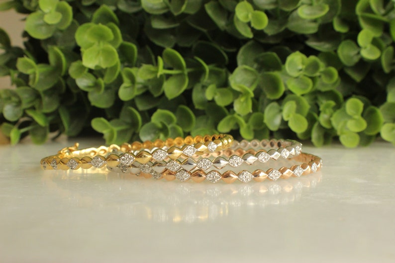 Bubble Drop design bangle bracelet, 14k Solid Gold, Natural Diamonds, Gift for her image 6
