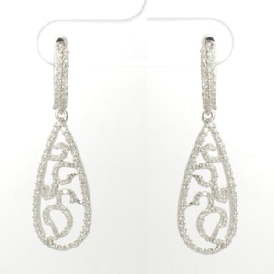 Teardrop Diamond Dangle Earrings, 14k Solid Gold, Natural Diamonds, Filigree Drop Earrings, Bridal Statement Dangles, Openwork Drop Jewelry