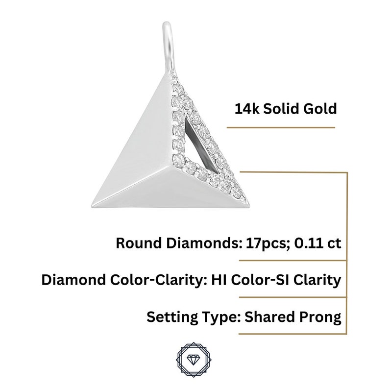 Triangle Diamond Charm Pendant, 14k Solid Gold, Natural Diamonds, Gift for her image 8