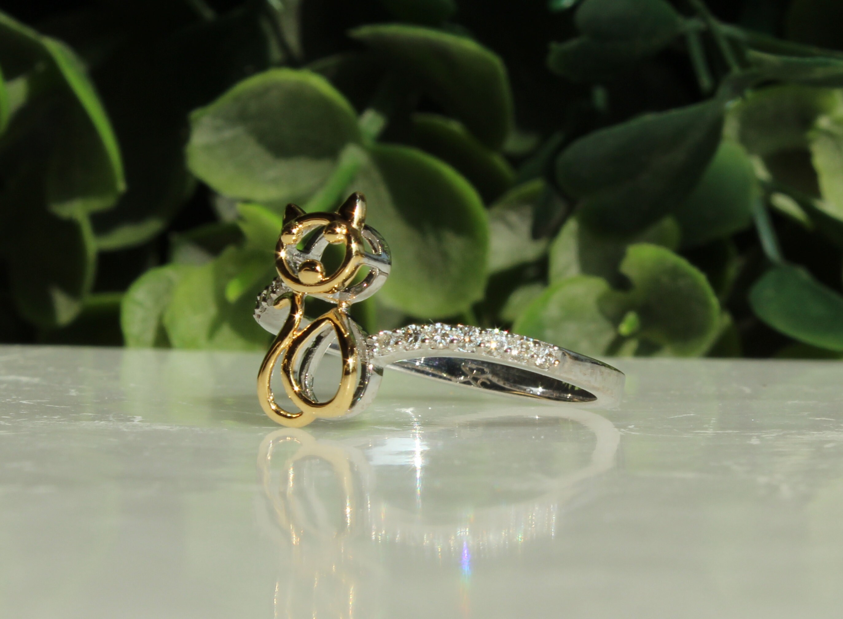 Cat Diamond Ring /animal Rings/ 14k Solid Gold/ Natural | Etsy