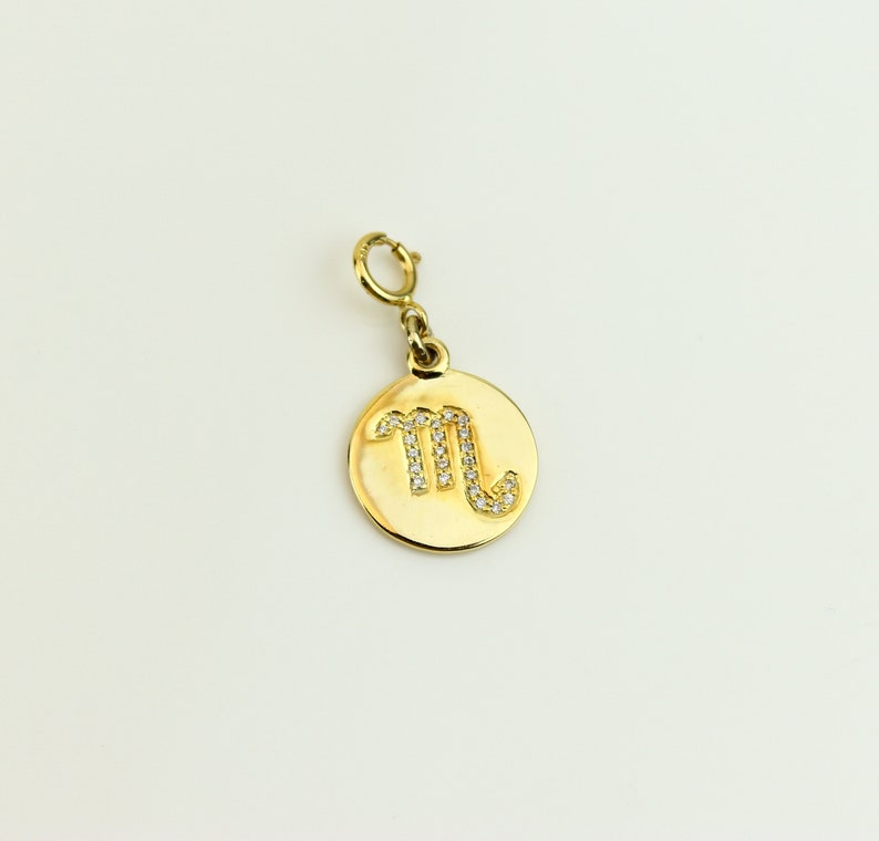 Scorpio Horoscope Charm, 14k Solid Gold, Natural Diamonds, Zodiac Jewelry, Everyday Jewelry, Astrology Gift for her image 1