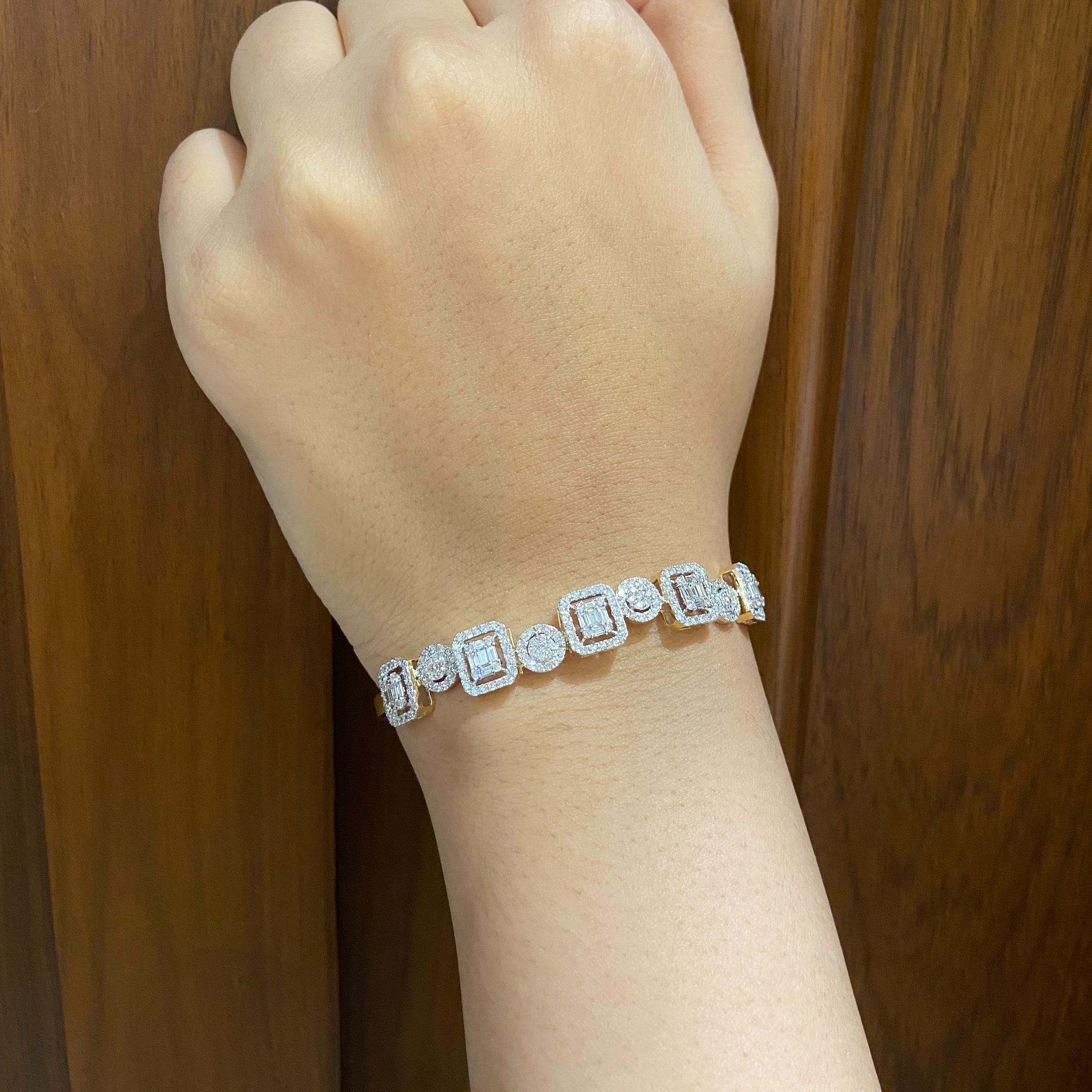 MANCHETTE BAGUE SI / H Diamants Baguette 18k Blanc or Massif Birthday