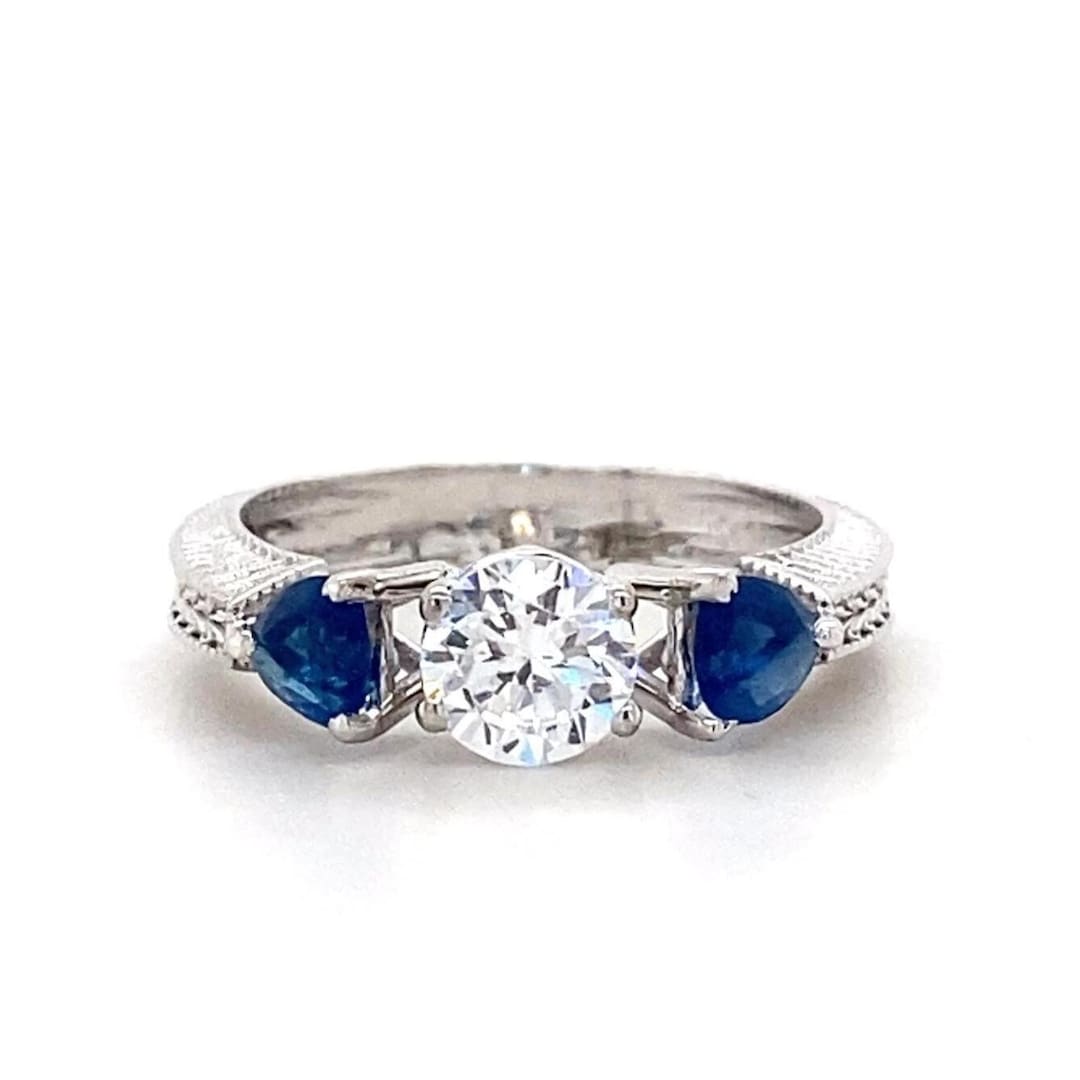 Solitaire Blue Sapphire Diamond Ring, Monica's Ring From