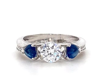 Solitaire Blue Sapphire Diamond Ring, Monica&#39;s Ring from F.R.I.E.N.D.S, 14K Solid Gold, Natural Diamonds, Gemstone Jewelry, Gift for her