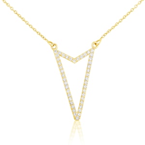 Driehoek diamanten halsketting, 14k Solid Gold Diamond Arrow ketting, natuurlijke diamanten, gelaagdheid solide, cadeau voor haar afbeelding 1