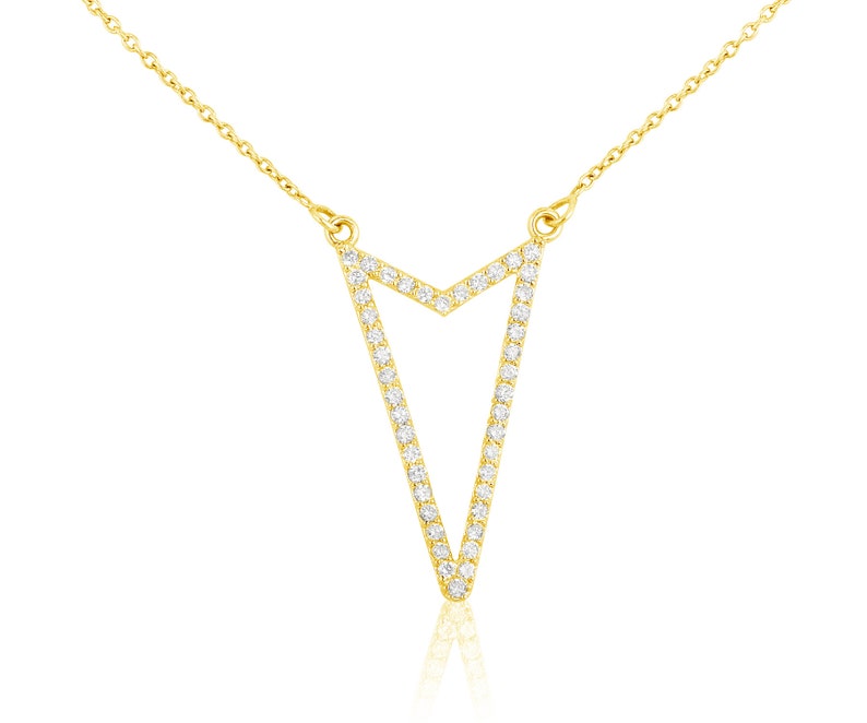 Driehoek diamanten halsketting, 14k Solid Gold Diamond Arrow ketting, natuurlijke diamanten, gelaagdheid solide, cadeau voor haar afbeelding 1