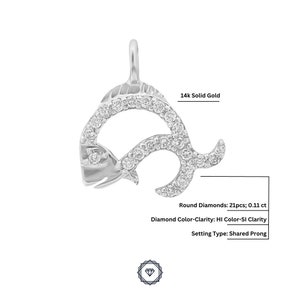Fish Diamond Charm Pendant, 14k Solid Gold, Natural Diamonds, Gift for her image 7