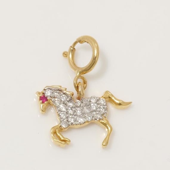 14KT Vergoldet Süß Einhorn Diamantschliff Charm Anhänger - 2008