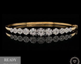 Diamond Bracelet In 14k Solid Gold, Illusion Setting With Natural Diamonds, Gift for Women