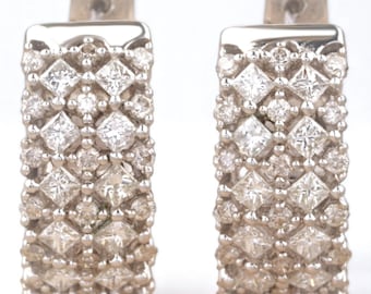 Aretes de aro anchos con diamantes, oro macizo de 14 k, diamantes naturales, pavé, joyas para cócteles y bodas.