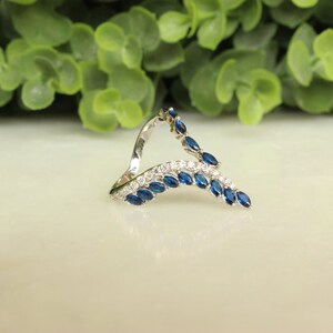 Blue Sapphire Diamond Ring In 14k Solid Gold, Birthstone Ring With Natural Diamonds, Gift for Women image 2