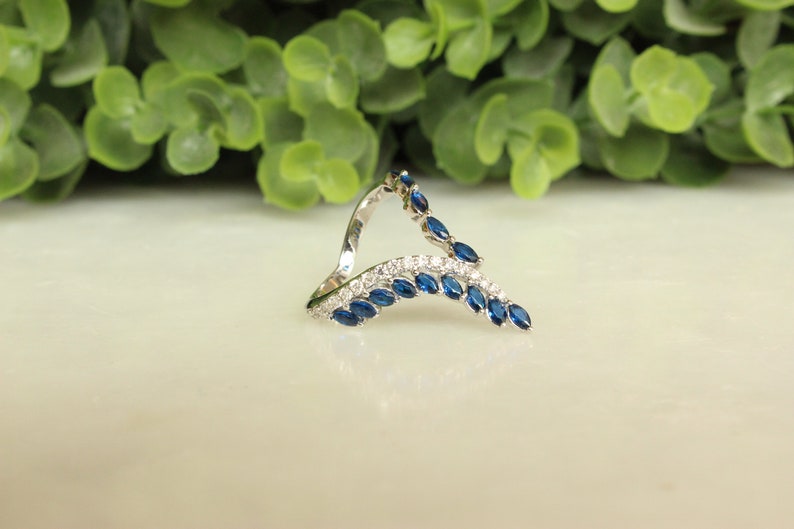 Blue Sapphire Diamond Ring In 14k Solid Gold, Birthstone Ring With Natural Diamonds, Gift for Women image 2